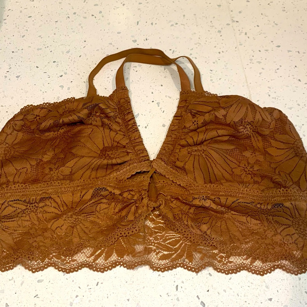 Aerie Lace Keyhole Longline Bralette Halter Top NWT Size XL Brown Sienna color